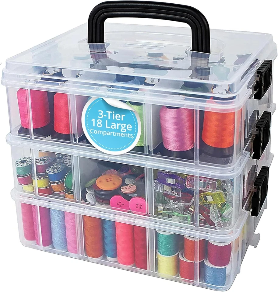 Stackable Plastic Storage Containers 3-Tier 18 Compartments for Jewelry Toy O... - Image 3 of 4
