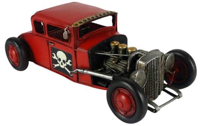 32CM RED HOT ROD TRUCK TIN PLATE METAL DECORATIVE MODEL VINTAGE RETRO 32CM RED HOT ROD TRUCK TIN PLATE METAL DECORATIVE MODEL VINTAGE RETRO