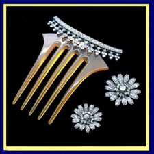 Victorian Hair Combs Brooches Tiara Antique Gold Diamonds Silver Set Paris 6544