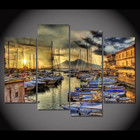Naples Italy Wharf Boats Beautiful Sky Lake View 4 Piece Panel Canvas Wall Art