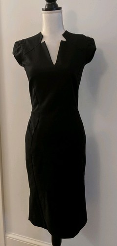 Zac Posen Black Cap Sleeve V-Neck Sheath Wiggle Structured Day Dress 4 XS - Picture 3 of 9