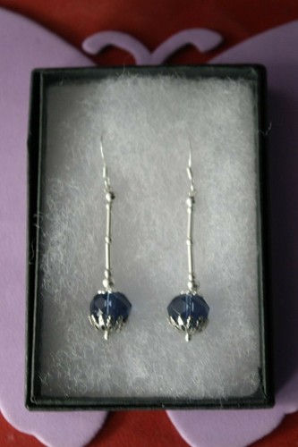 SILVER EARRINGS WITH FACETED CREATED SAPPHIRE 3.4 GR. 4 CM. LONG + 925 HOOKS - Picture 6 of 9