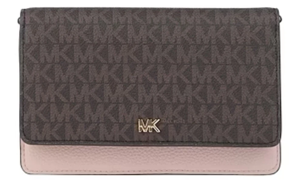 Michael Kors Logo and Leather Convertible Crossbody Bag Brown Soft Pink