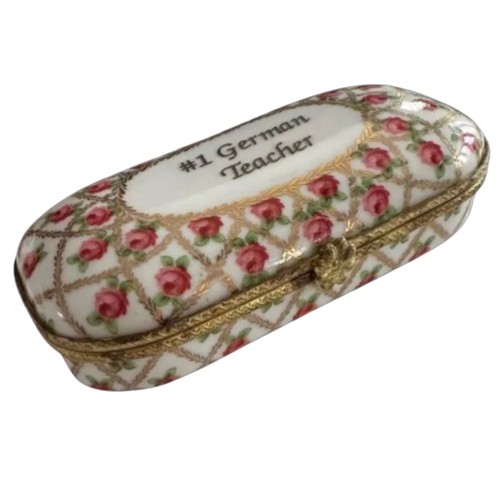 Vintage TIFFANY & Co Limoges France “#1 German Teacher” porcelain trinket box - Picture 4 of 8