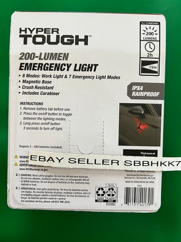 Hyper Tough 200-Lumen EMERGENCY Light 8 Modes MAGNETIC BASE Rainproof Batt/Incl - Picture 2 of 2