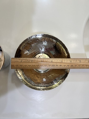 2-Pc Hammered Polished Metal Bathroom Accessories - Cup And Dish Set - Silver - Picture 3 of 10