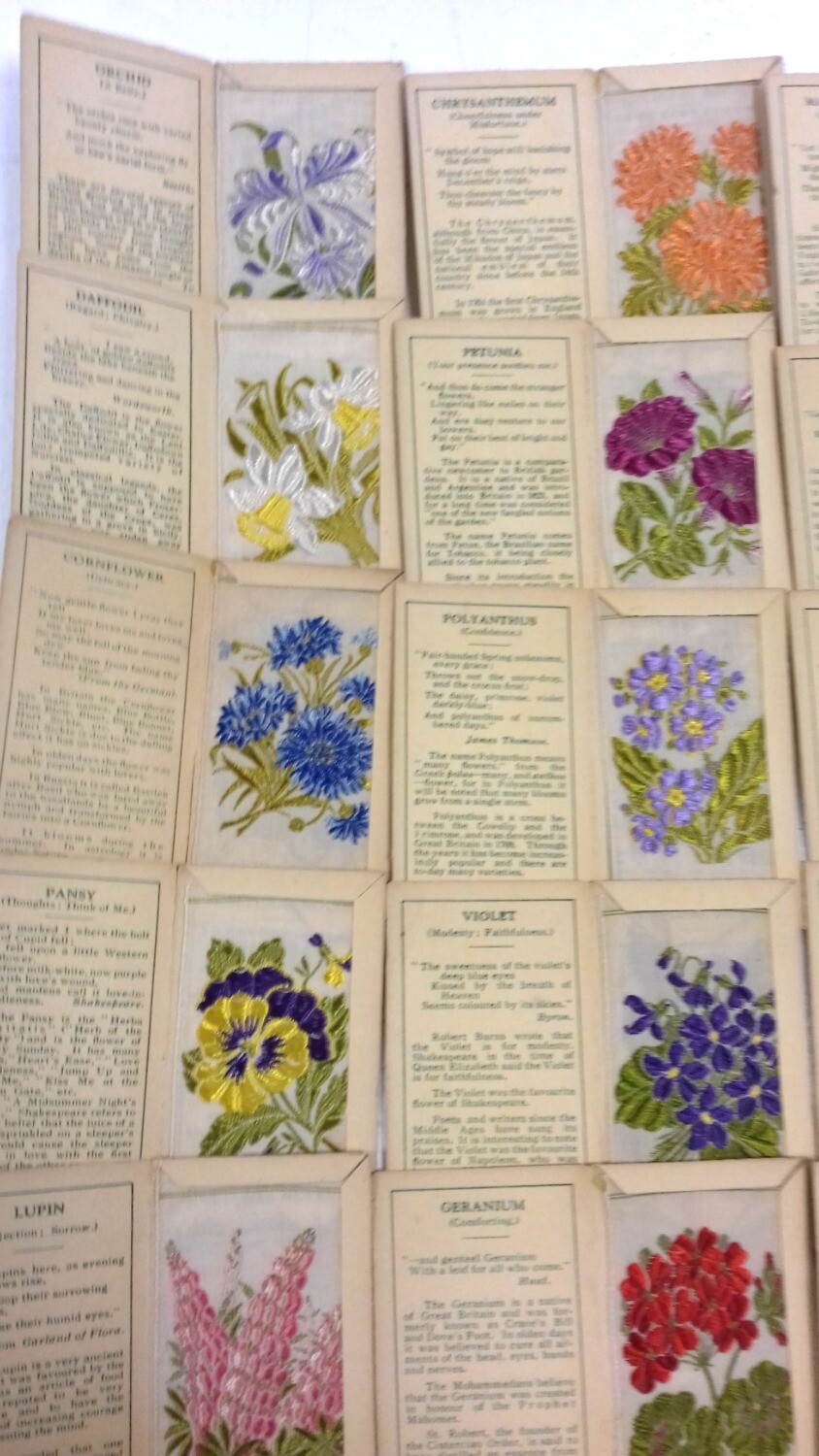 Kensitas Silk Embroidered Flowers Cards 1930's Wix Brand Collection 39