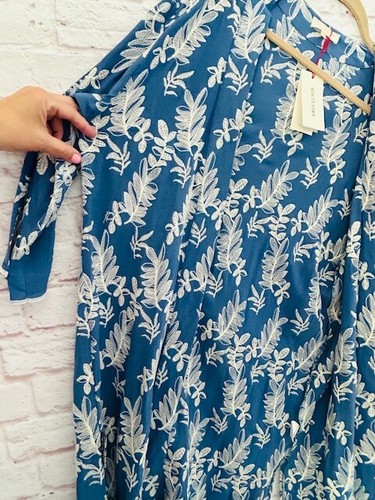 Medium/Large/XL New Embroidered Blue White Floral Kimono Duster Cardigan Jacket - Picture 8 of 17