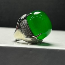 Natural Inlay Ice Green Burmese Jade Jadeite pigeon egg Amulet Rings