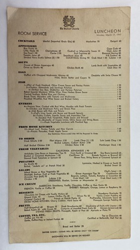 1947 Waldorf Astoria Menu - Room Service / Luncheon - Imagen 9 de 9