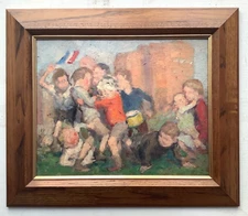 French Post Impressionism Children Kids Fight Original Oil painting Frame