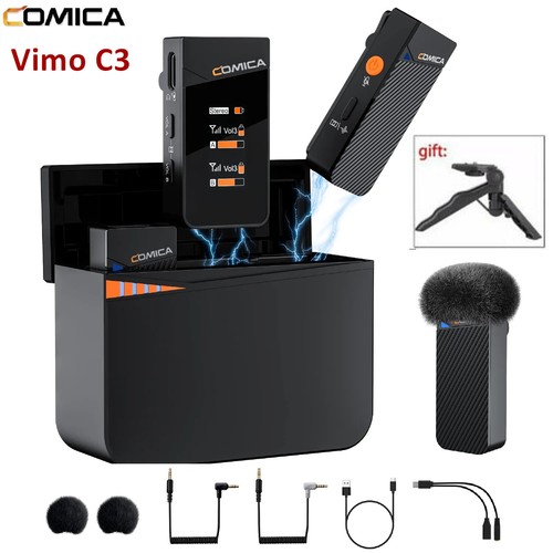 Comica Vimo C3 Microphono Wireless Lavalier 2,4 G doppio canale + Custodia di ricarica  - Foto 1 di 8