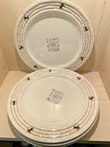Rachel Ashwell Melamin Essteller 11" 4er Set Honigbiene Korbgeflecht Rand   - Bild 4 von 7