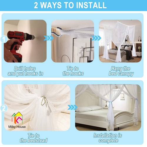 Canopy Bed Curtains, 4 Corner Post Canopy Bed Curtain Queen, Bed Canopy Curta... - Picture 8 of 9