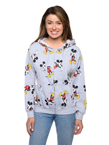 Mickey Mouse Zip Hoodie Sweatshirt Heather Gray Disney Women's