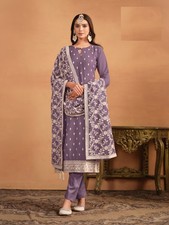 Lavender Faux Georgette Designer Embroidered Straight Suit  Festive  Reception
