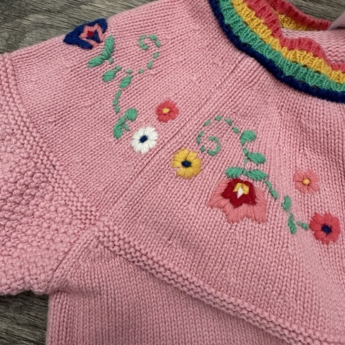 Hanna Andersson Girls 100 Long Sleeve Pink Embroidered Cardigan Sweater Cotton 4 - Picture 3 of 8