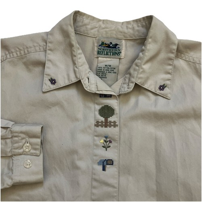 #ad Vintage Northern Reflections Size Medium Floral Scene Button Up Long SleeveShirt $20.75