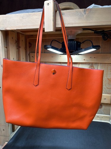 Kate Spade New York Orange Leather Tote Bag With Spade Logo & Pink Interior - Picture 14 of 16