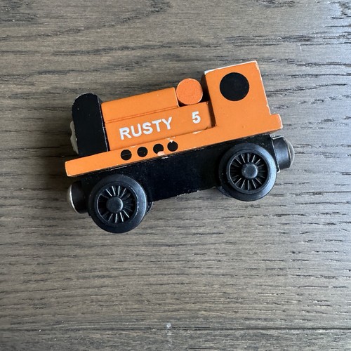 Vtg 90s Rusty Orange 5 White Roof Train Thomas Wooden Railway Flat Magnet Wood - Picture 1 of 5