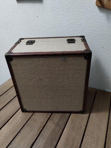 Cream Linen and Brown Faux Leather Storage Box Square 12"x12"x7.5" - Picture 4 of 11