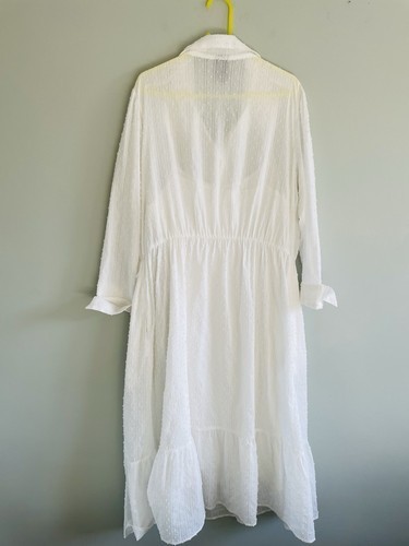 Taylor White Long Sleeved Cotton Broderie Anglaise Smock Shirt Dress Size 16 - Picture 8 of 12