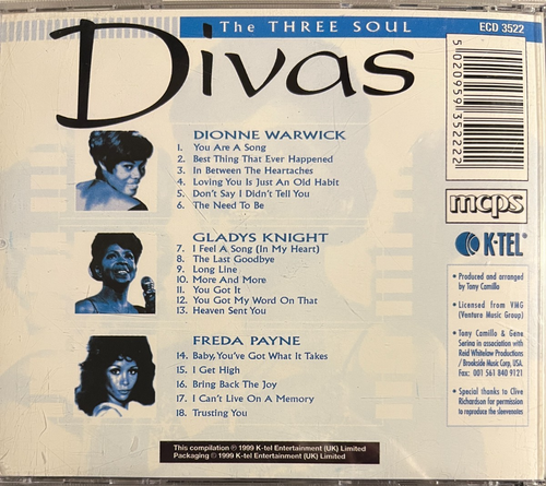 THE THREE SOUL DIVAS - Various CD K-Tel Dionne Warwick Gladys Knight Freda Payne - Picture 2 of 2