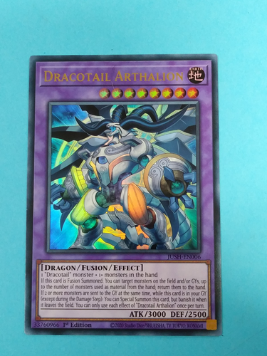 Yugioh Justice Hunters DRACOTAIL ARTHALION - JUSH-EN006 Ultra Rare 1 Edition NM