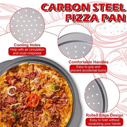 Pizza Pan for Oven, 13-inch Perforated Round Pizza Pans with Oven Mitts(2 Pac... - Picture 3 of 7
