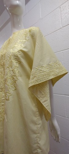 vtg 1970s Hippie Pointy Sleeves Yellow Top Dress Embroidered Front Petite Size M - Picture 14 of 24