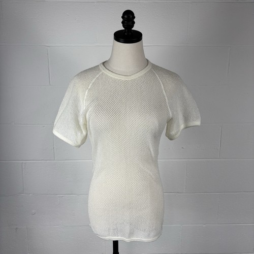 Vintage 70s Brynje Of Norway White Mesh String Raglan Shirt Mesh Marina Top M/L - Picture 9 of 9