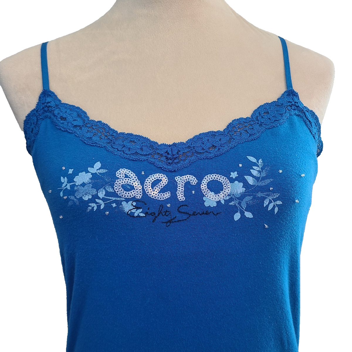 ヴィンテージ クロエ vintage キャミソール アーカイブ Y2K フランス VTG Y2K Aeropostale Cami Womens L Lace Trim Spell Out Romantic