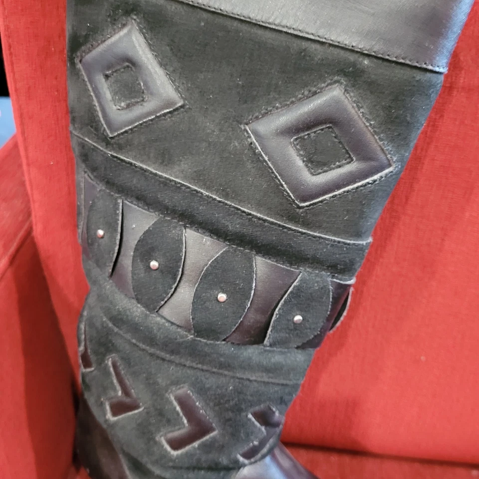 Botas recortadas Pazzo vintage de cuero negro gamuza años 80 Foto 3 de 4