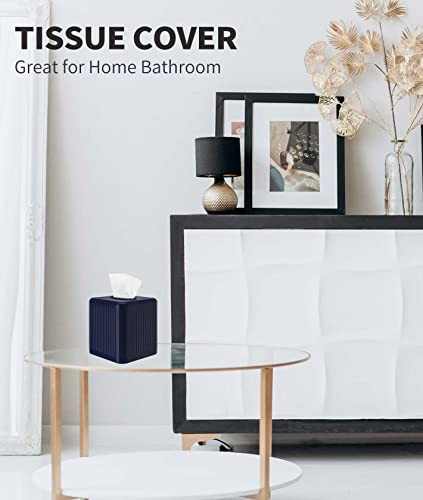 Tissue Box Cover with Base, Square Plastic Tissue Box Holder Navy Blue - Bild 7 von 7