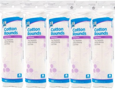 Quality Choice COTTON ROUNDS Premium Soft & Strong, 80EA - Lint Free - 5 Pack