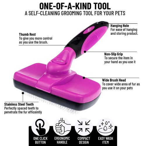 Pet Pull Self Cleaning Slicker Brush for Cat and Dog Coat - Detangler Dog Bru... - Picture 3 of 7