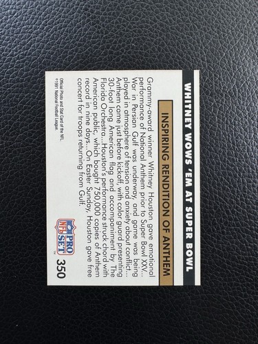 1991 Pro Set - NFL Newsreel Whitney Houston #350 Whitney Wows ‘em At Super Bowl - Picture 2 of 2