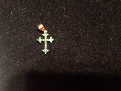 14k emerald and diamond cross pendant necklace Small - Picture 2 of 7
