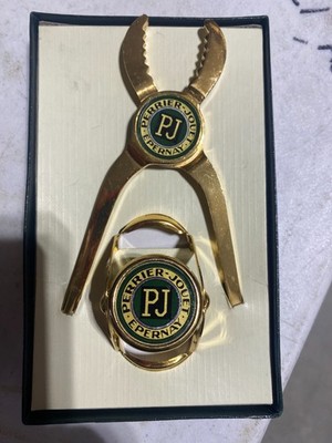 Vintage Perrier Jouet Champagne Bottle Opener Stopper Set Gold Plated New In Box