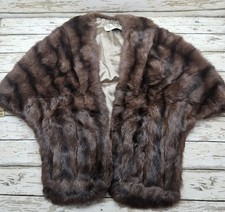 Mink Real Fur Stole Shoulder Cape Wrap Brown Satin Lined Vintage 1950s