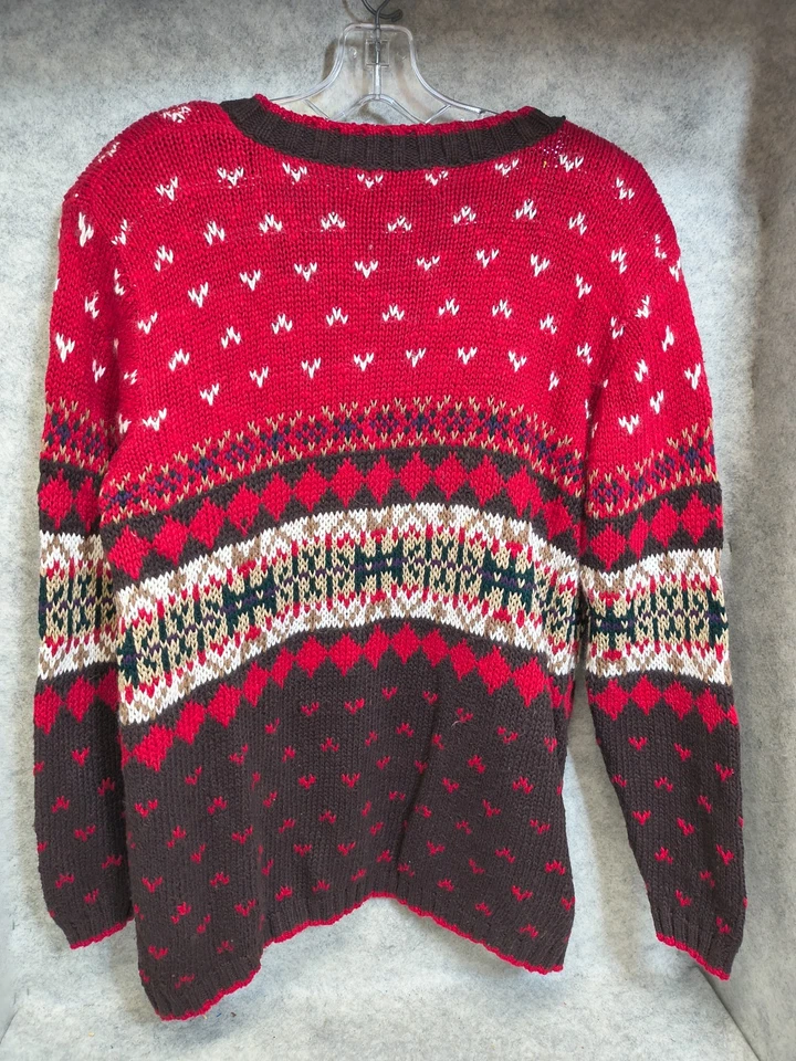 Suéter De Colección Años 90 Lane Bryant Para Mujer 14/16 Rojo Fair Isle Vacaciones Navidad Cuello en V Foto 2 de 4