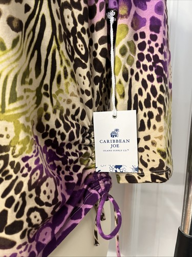 Caribbean Joe Women's XL Purple 3/4 Sleeve Animal Print Top NWT - Picture 2 of 8