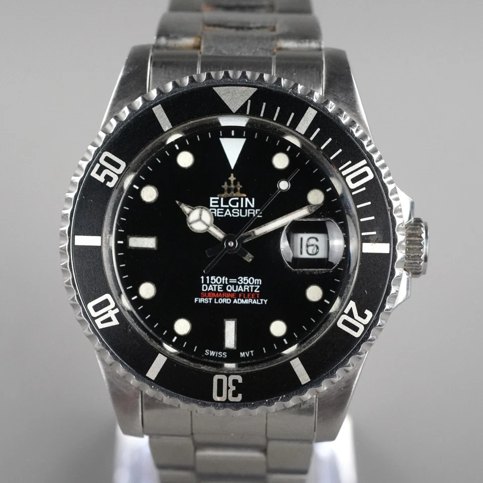 ELGIN TREASURE Diver 350m FK-272 Men's Watch 40mm Vintage New Battery - Image 3 of 4