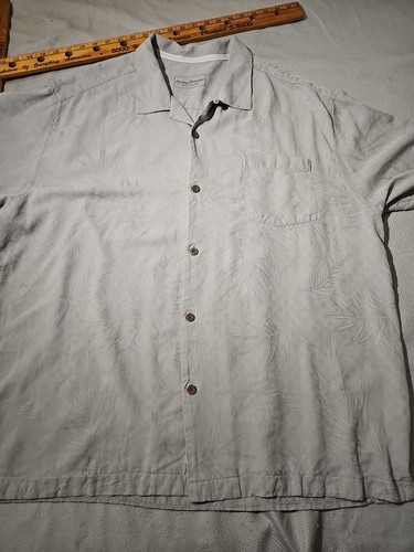 Tommy Bahama Shirt Mens XXL 2XL Gray Silk Floral Loop Collar Hawaiian Button - Picture 2 of 13