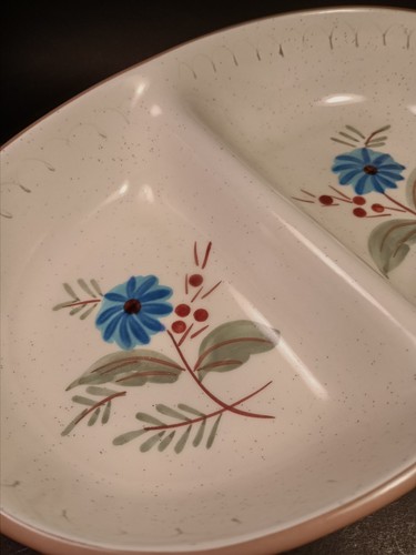 Hand Painted Stangl Blue Daisy Divided Dish Stoneware - Picture 2 of 8