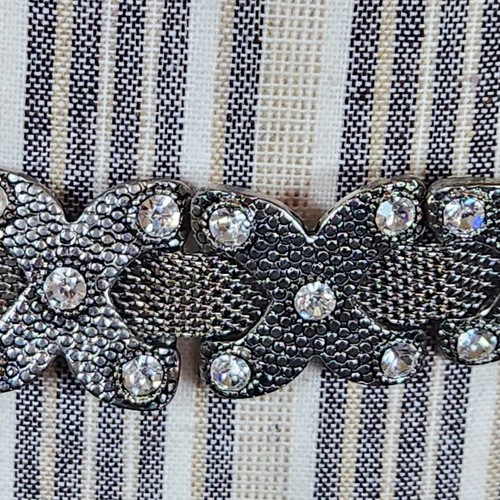 Retro 90s Metal Mesh rhinestone Belt Silver with Leather Xs Style biker Unisex - Picture 6 of 13