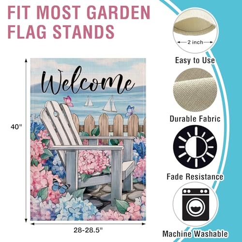 Welcome Spring Summer Beach Chair Large Decorative House Flag, Coastal - Picture 3 of 7