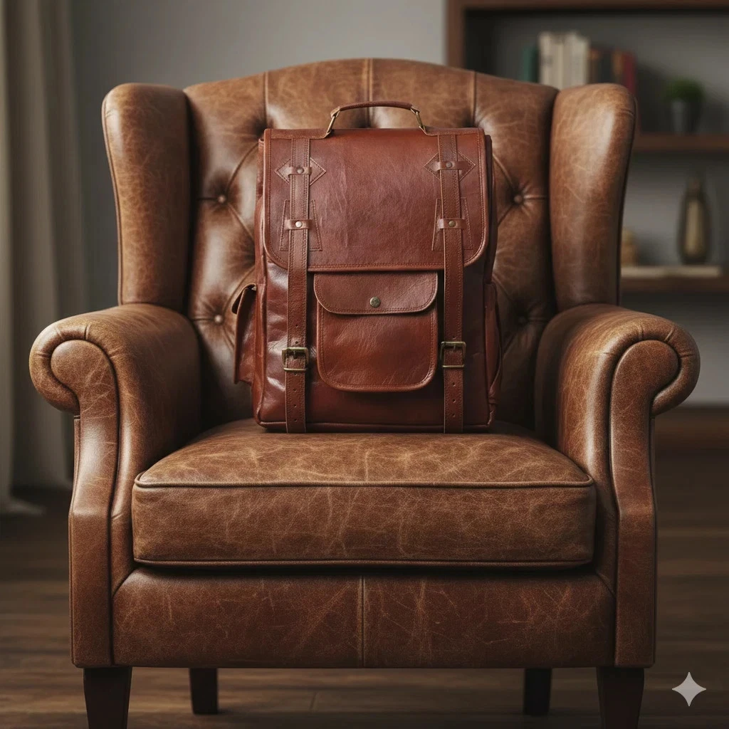 Men's Handmade Vintage Genuine Goat Leather Backpack Travel Bag Unisex