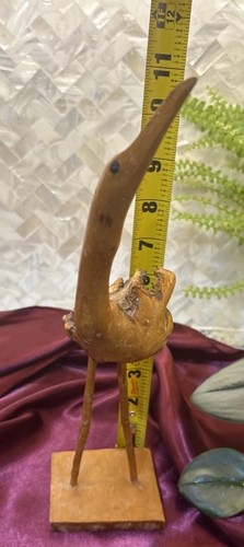 Wood bird figurine, burl wood sculpture, wooden stork or crane figure - 第 12/13 張圖片