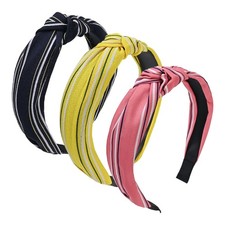 3Piece Wide Striped Cloth Top Knot NonSlip Fashion Headbands For Women Girls